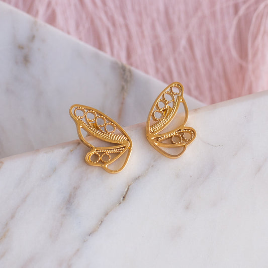 Aretes Topos Mini Media Mariposa en Filigrana