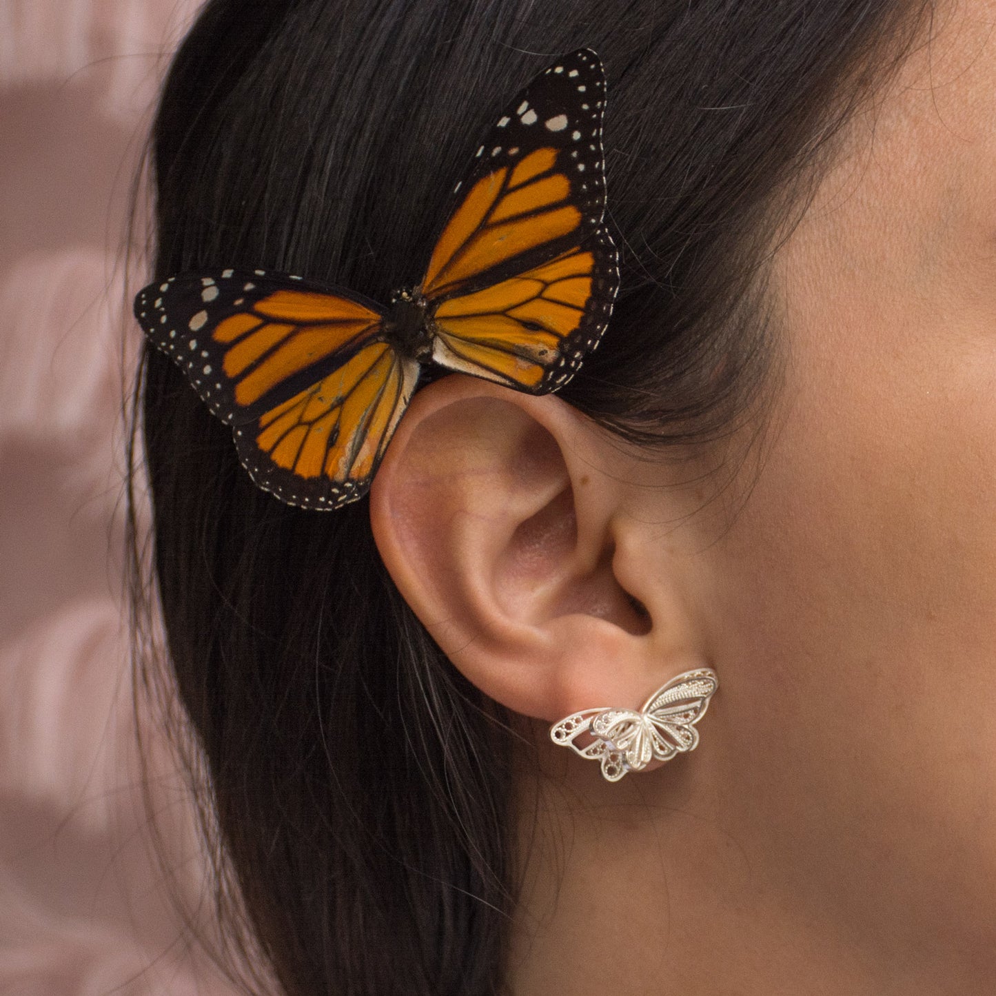 Aretes Topo Dos Mariposas en Filigrana