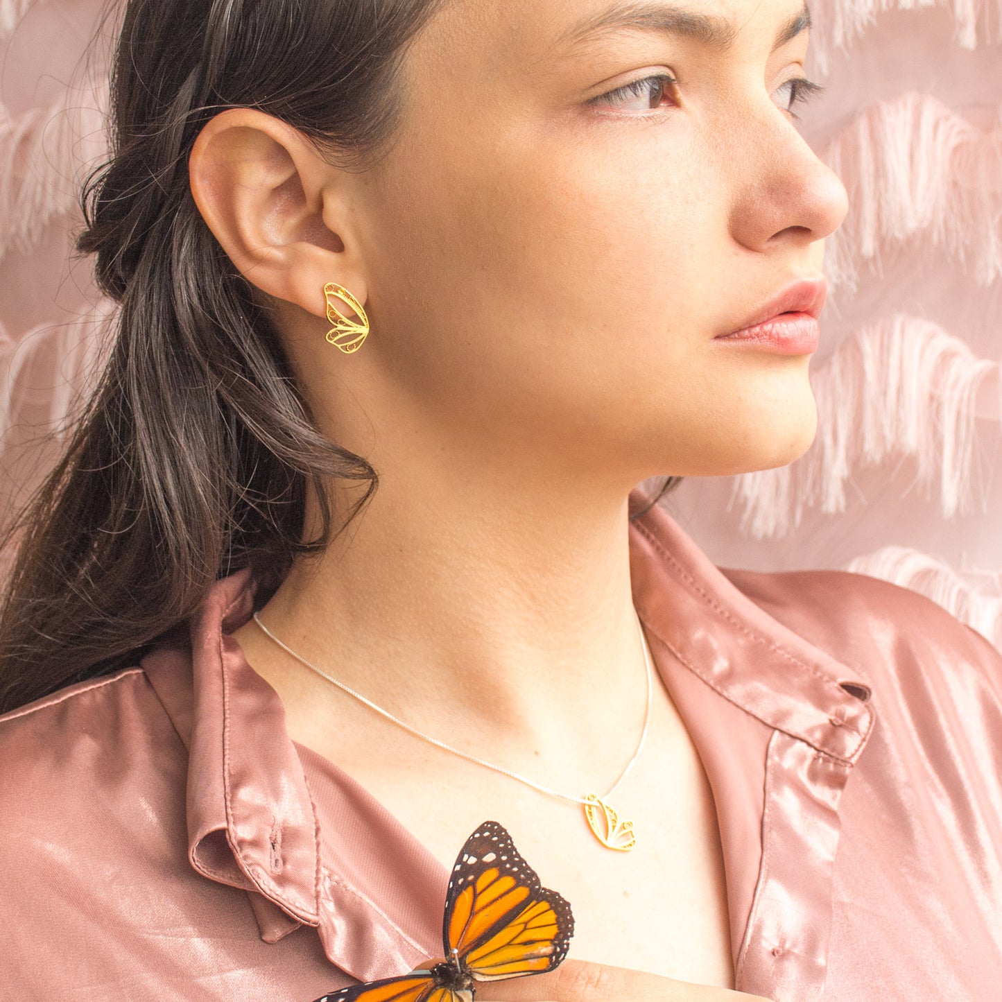 Aretes Topos Media Mariposa en Filigrana