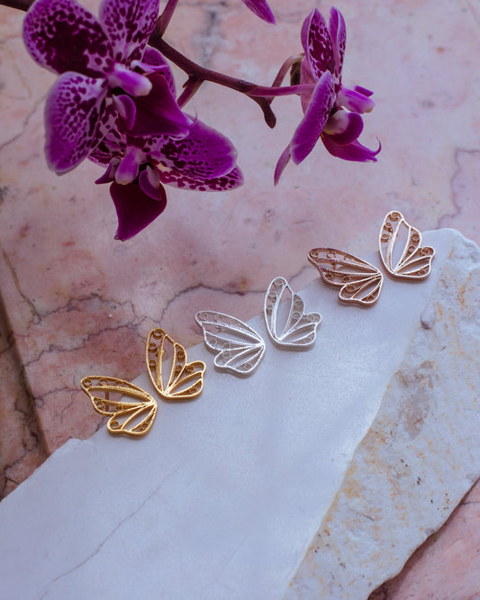 Aretes Topos Media Mariposa en Filigrana