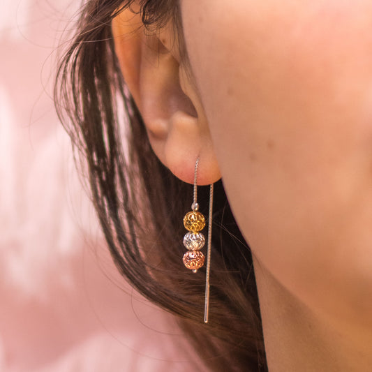 Aretes Largos Tres Esferas Mini en Filigrana