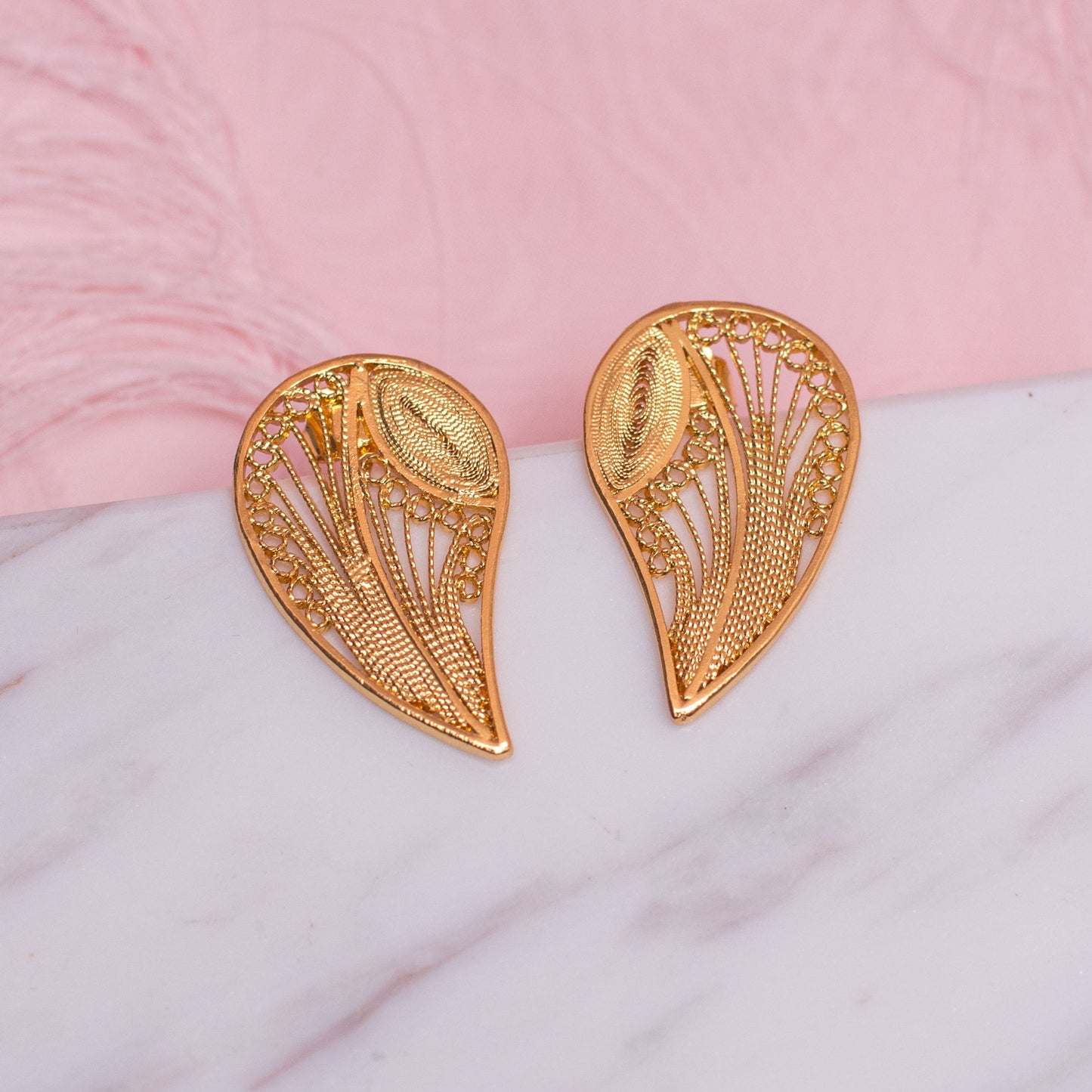Aretes Topo Hoja Gota en Filigrana