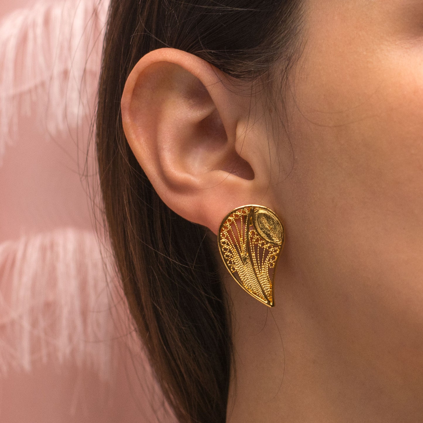 Aretes Topo Hoja Gota en Filigrana