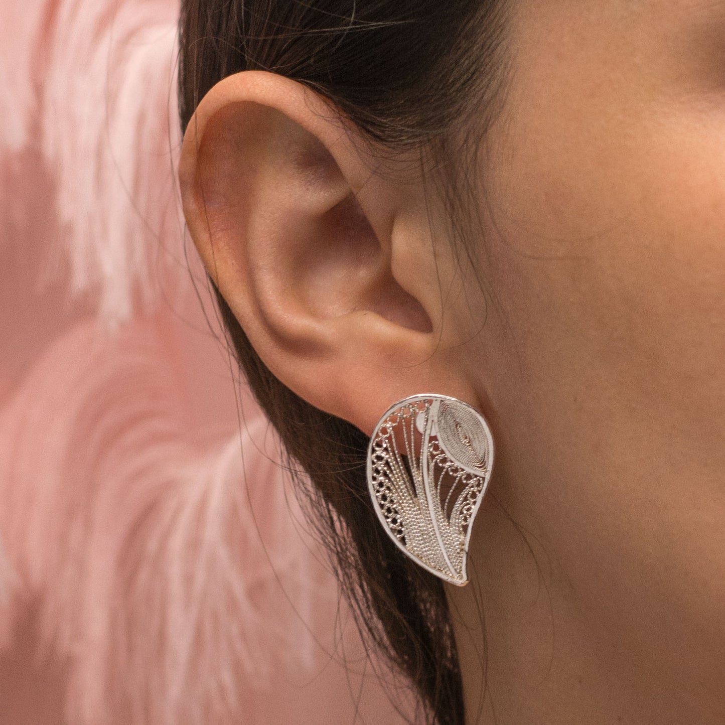 Aretes Topo Hoja Gota en Filigrana