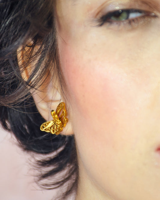 Aretes Topo Dos Mariposas en Filigrana