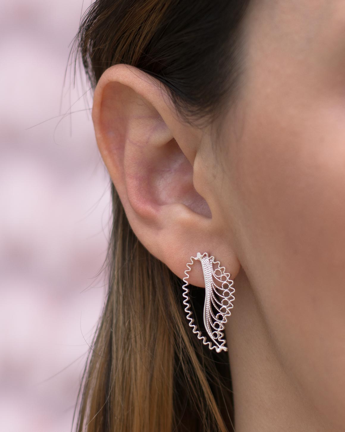 Aretes Topos en filigrana momposina elaborados en plata 