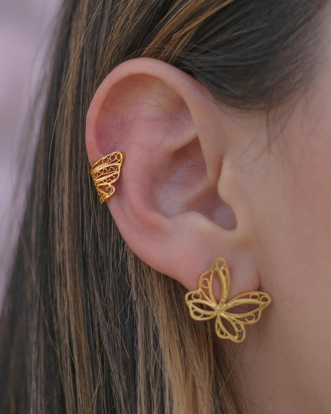 Aretes Topos Mini Mariposa en Filigrana