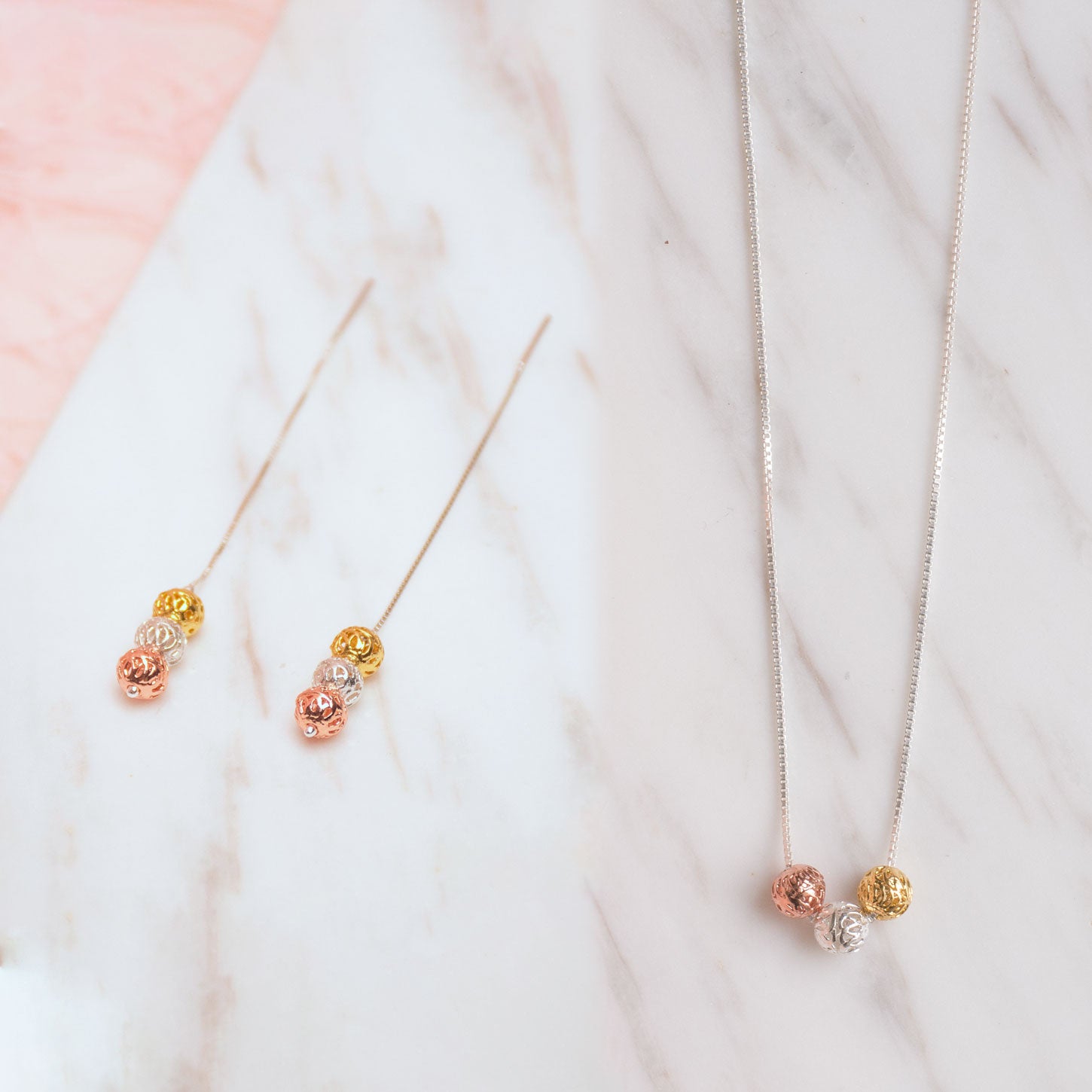 Set Tres Esferas Mini - Aretes y Collar en Filigrana