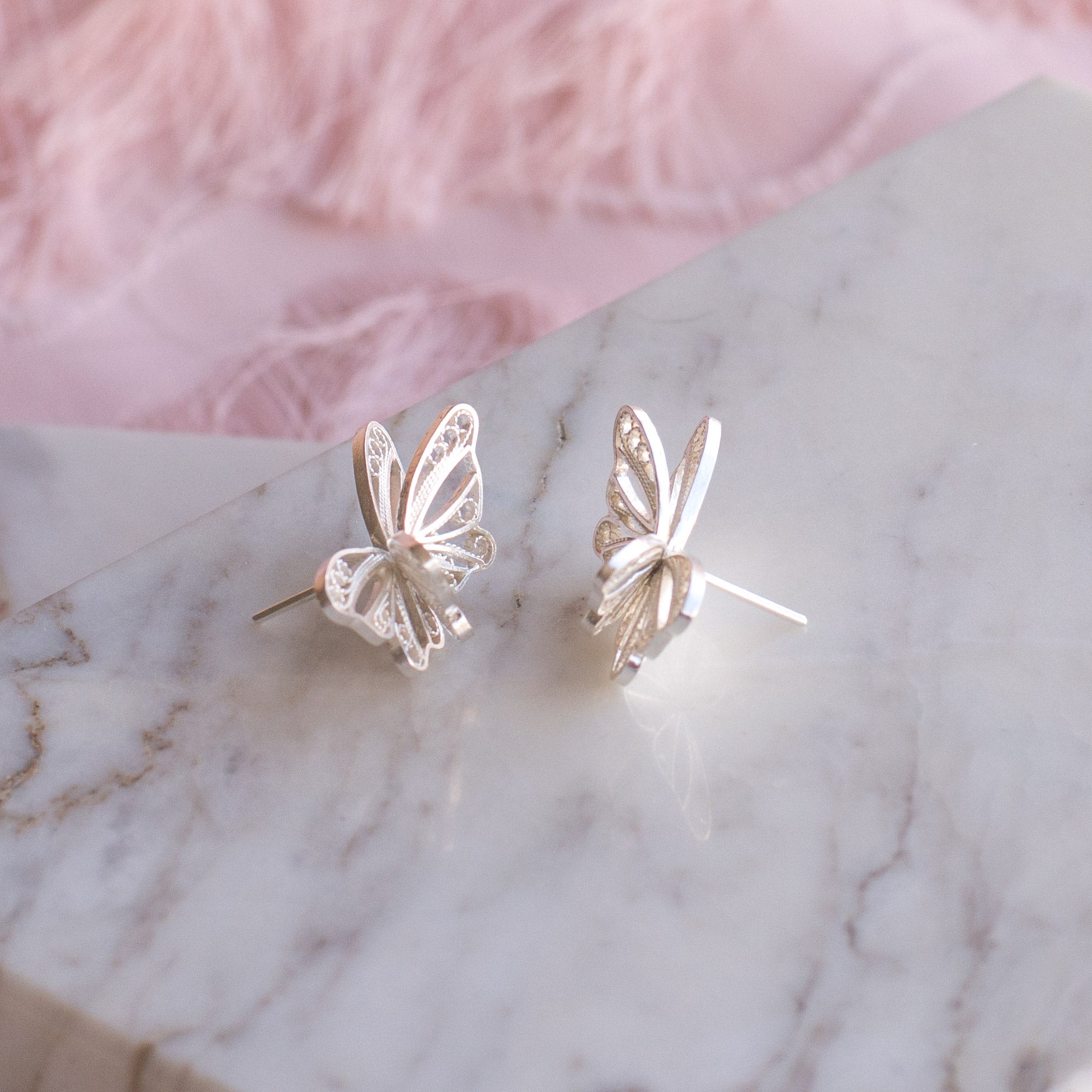 Aretes Topo Dos Mariposas en Filigrana