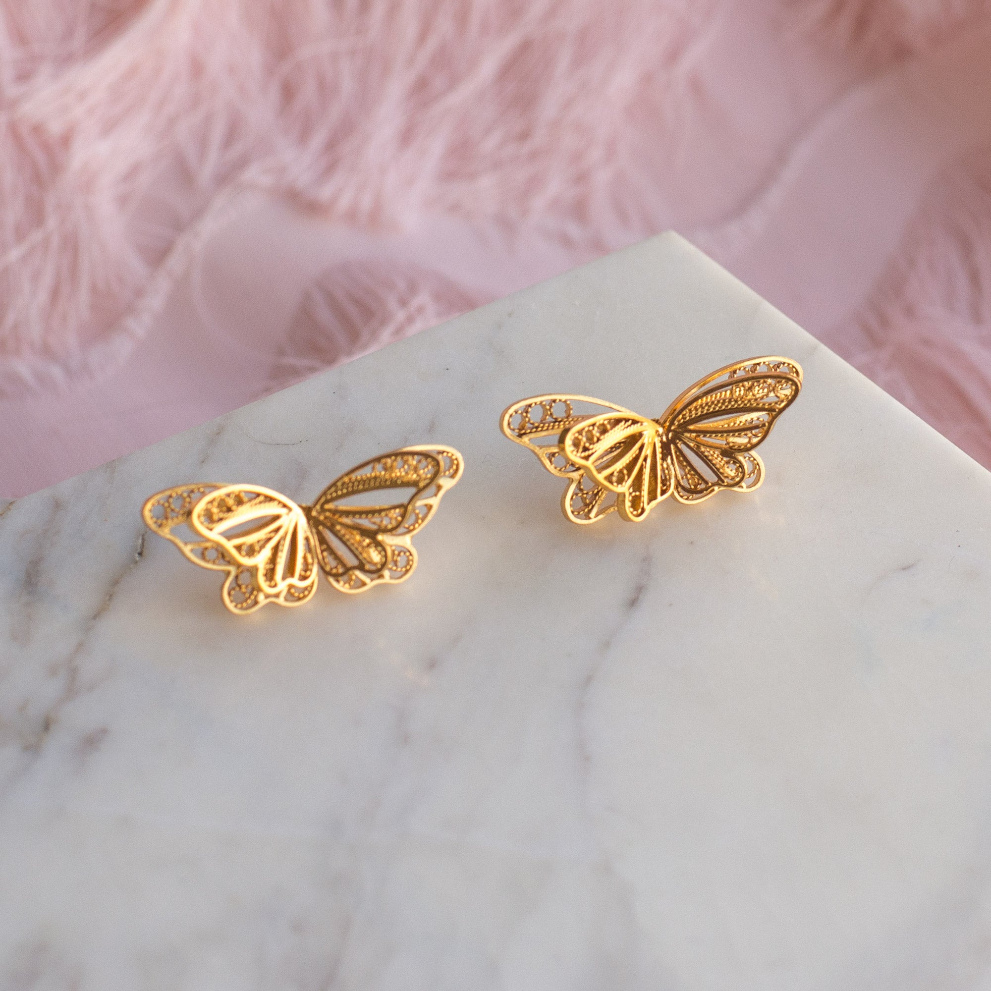 Aretes Topo Dos Mariposas en Filigrana