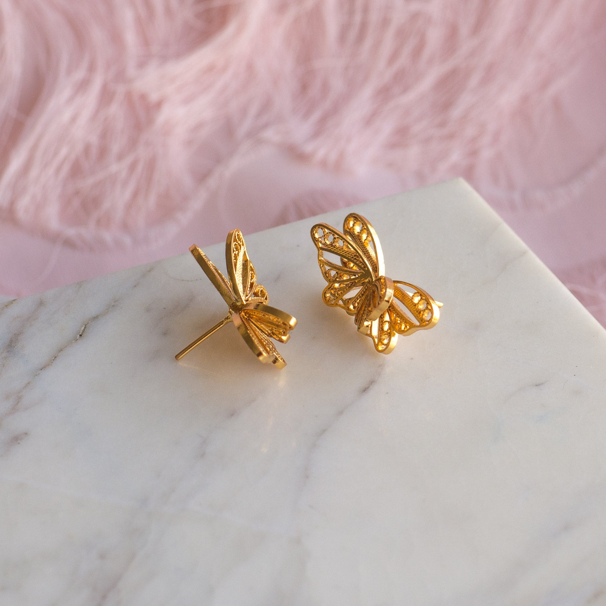 Aretes Topo Dos Mariposas en Filigrana