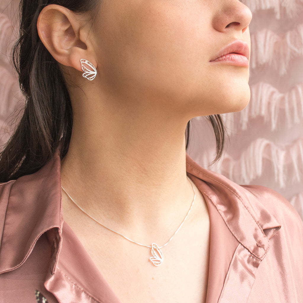 Aretes Topos Media Mariposa en Filigrana