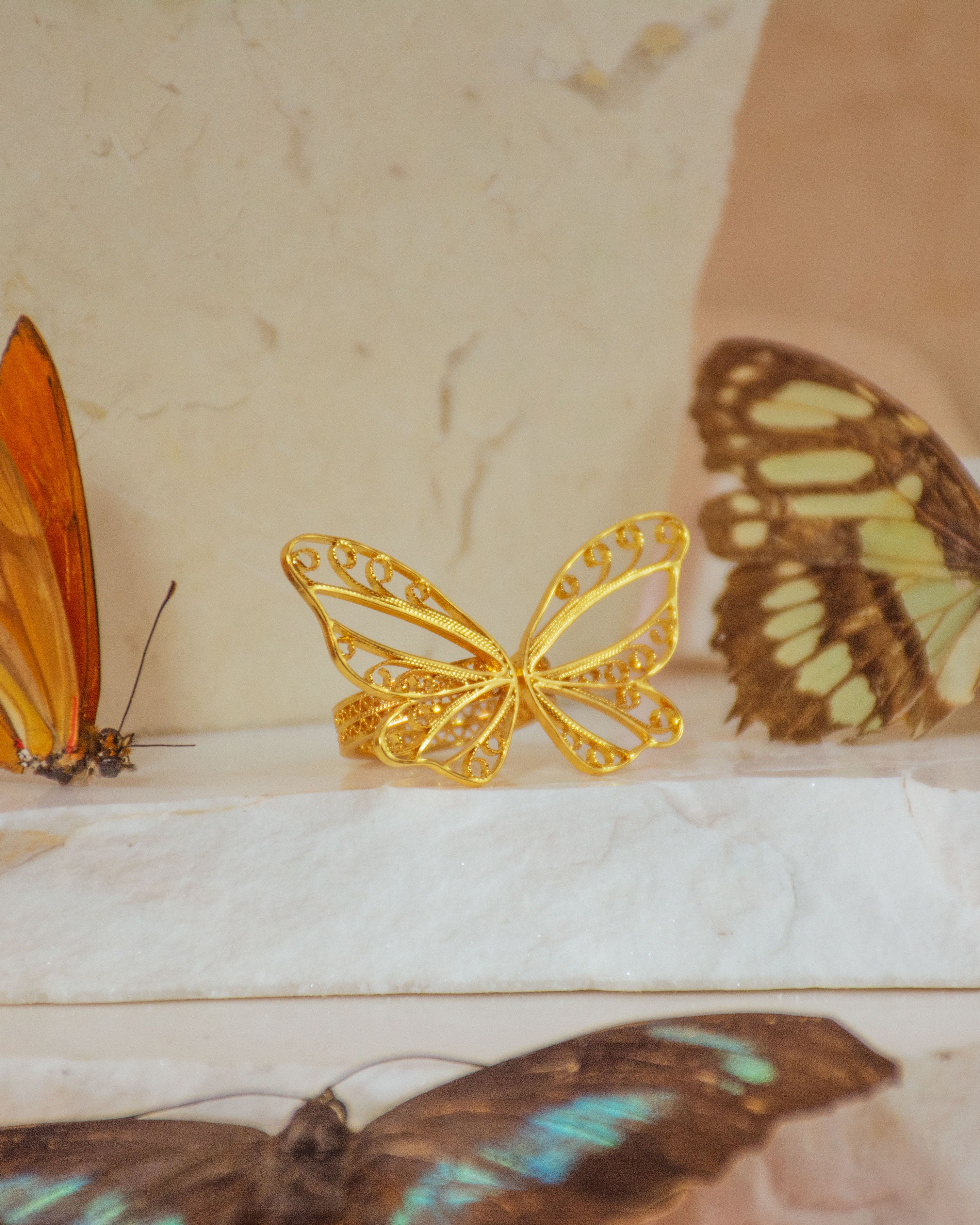Anillo Abierto de Mariposa en Filigrana