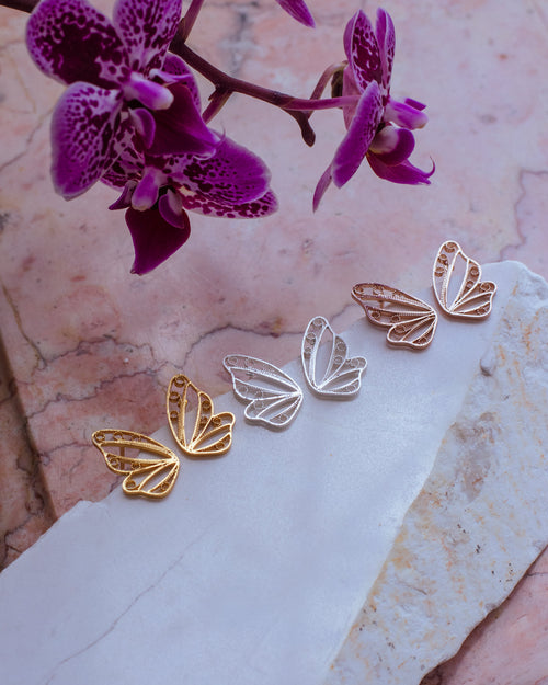 Aretes Topos Media Mariposa en Filigrana