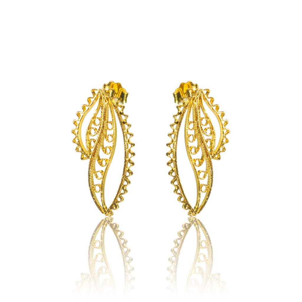 Aretes en filigrana momposina elaborados en plata 9.80 con chapado u oro rosado y protección en laca cataforética