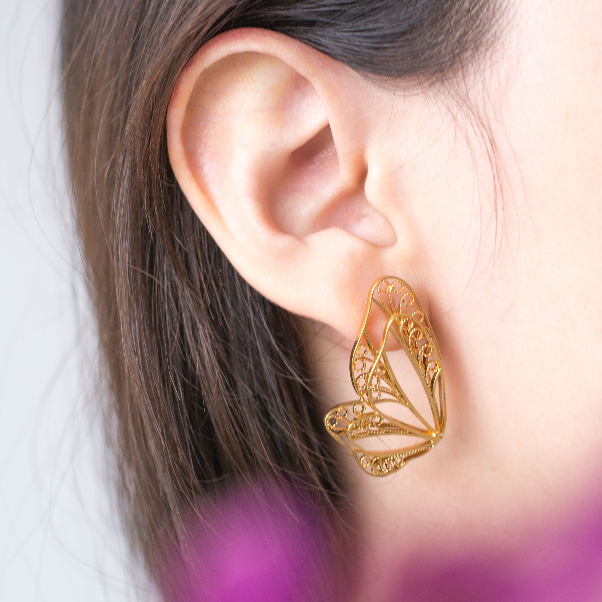 Aretes Mariposa Doble en Filigrana