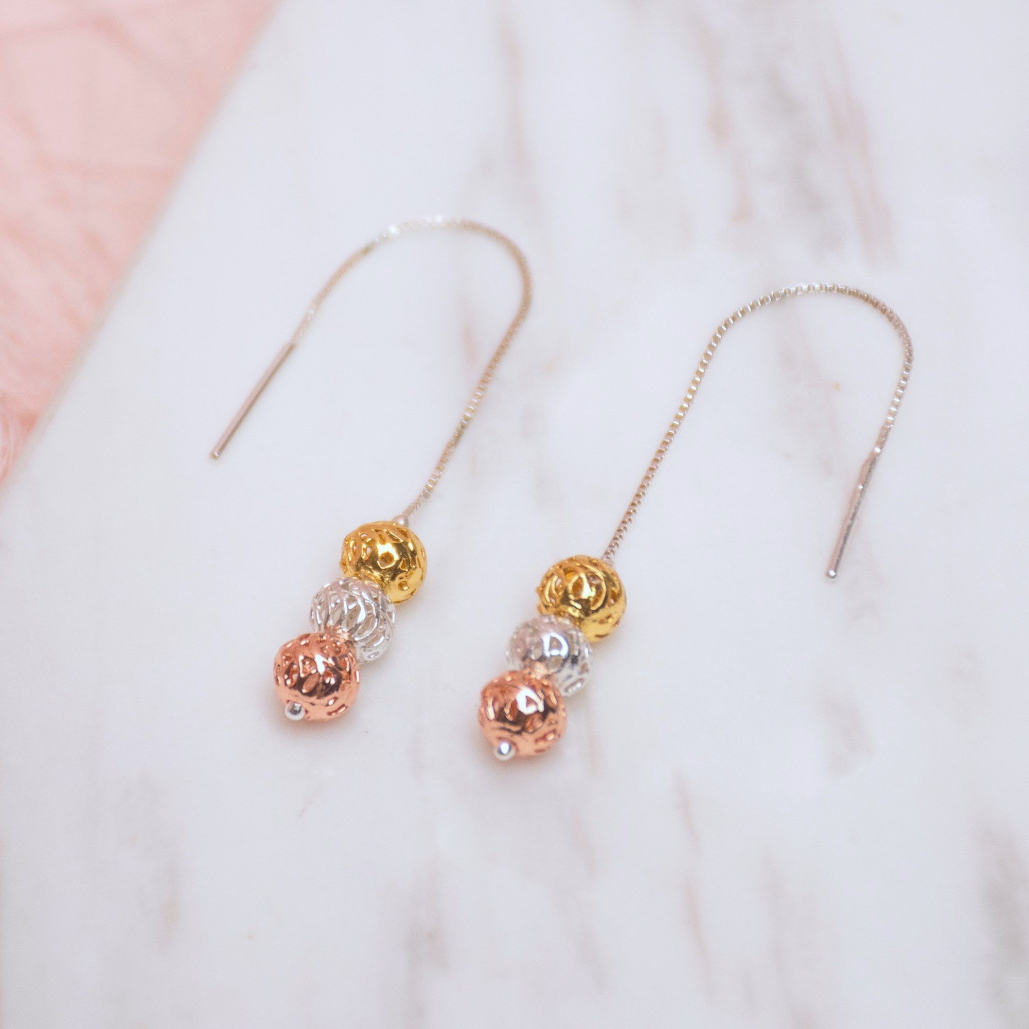 Aretes Largos Tres Esferas Mini en Filigrana